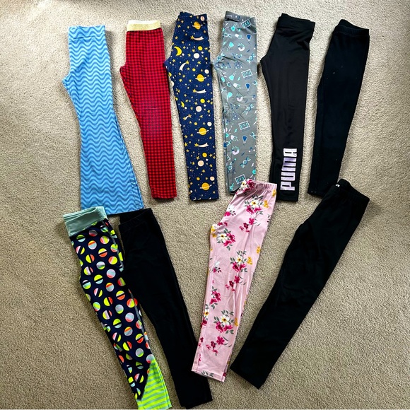 10 Pairs Of Youth Girls Leggings Size 7/8 Cat & Jack Carters Puma Fleece Flare - Picture 1 of 12